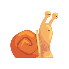 Funny pensive snail, cute comic mollusk character cartoon vector Illustration