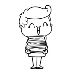 cartoon laughing boy carrying books