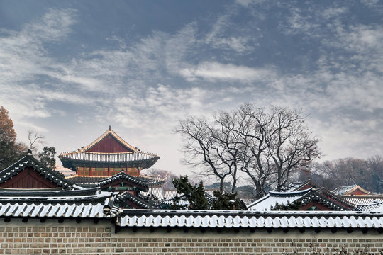 Korean Traditional Architecture In The Secret Garden Of Changdeokgung Palace In Winter Season - Seoul, Republic Of Korea