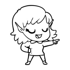 happy cartoon elf girl pointing