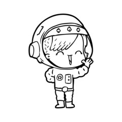 cartoon happy astronaut girl waving