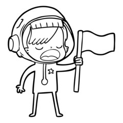 cartoon astronaut woman waving flag