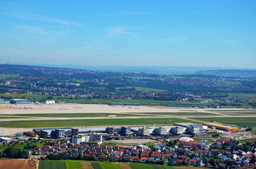Aerial view of Stuttgart area with Stuttgart Airport (STR) on a sunny day