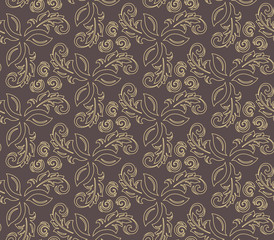 Floral vector golden ornament. Seamless abstract classic background with flowers. Pattern with repeating floral elements