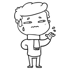 cartoon anxious man