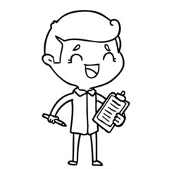 cartoon laughing man with clip board