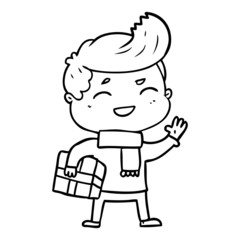 Fototapeta premium cartoon man laughing carrying parcel