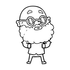 cartoon curious man with beard and glasses