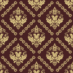 Classic seamless vector brown and golden pattern. Damask orient ornament. Classic vintage background