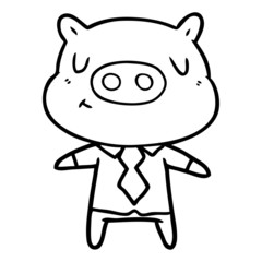 cartoon content pig in shirt and tie