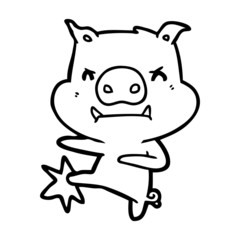 angry cartoon pig karate kicking