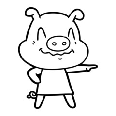 nervous cartoon pig wearing dress