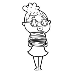 cartoon librarian woman wearing spectacles