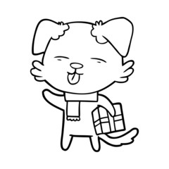 cartoon dog with xmas gift