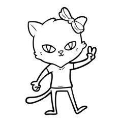 cute cartoon cat girl giving peace sign