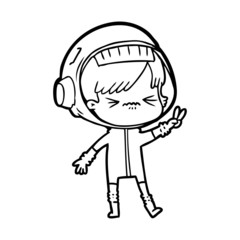 angry cartoon space girl holding up two fingers