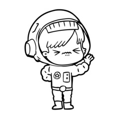 angry cartoon space girl waving