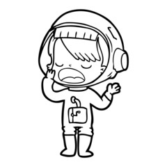 cartoon astronaut girl yawning
