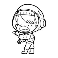 cartoon astronaut woman pointing and talking
