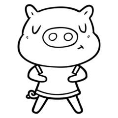 cartoon content pig wearing t shirt