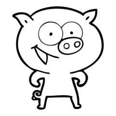cheerful pig cartoon
