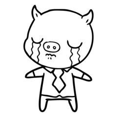 cartoon pig crying wearing shirt and tie