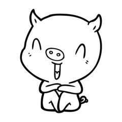 happy cartoon sitting pig