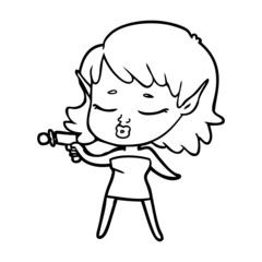 pretty cartoon alien girl with ray gun