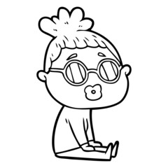 cartoon sitting woman wearing spectacles