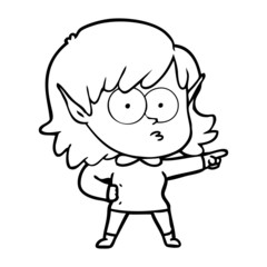 cartoon elf girl staring and pointing