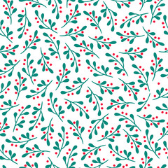Christmas seamless pattern with mistletoe and berry