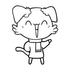 happy little cartoon dog in winter clothes