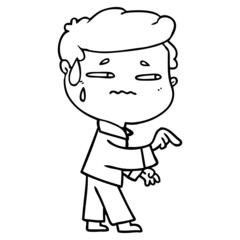 cartoon anxious man pointing