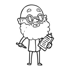 cartoon curious man with beard and sunglasses