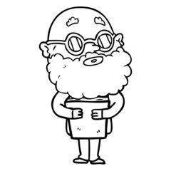 cartoon curious man with beard and glasses