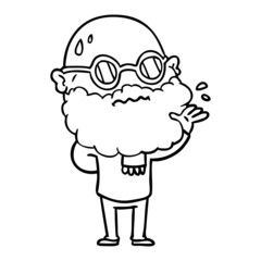 cartoon worried man with beard and spectacles