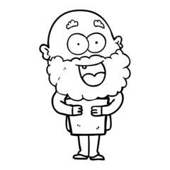 cartoon crazy happy man with beard and book