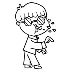 cartoon boy wearing spectacles and making point