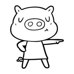 cartoon content pig in dress pointing