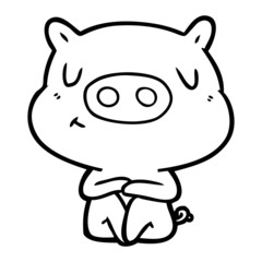 cartoon content pig meditating