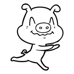 nervous cartoon pig running