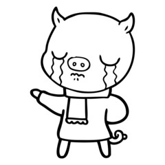 cartoon crying pig wearing scarf