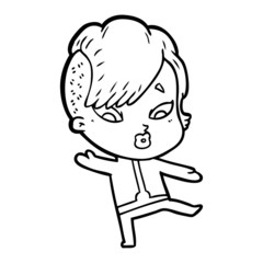 Obraz premium cartoon surprised girl in science fiction clothes