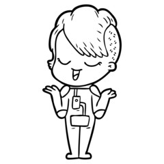 happy cartoon girl in space suit