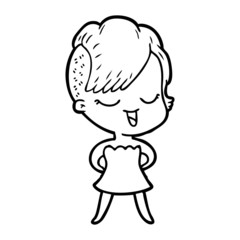 happy cartoon girl in cocktail dress
