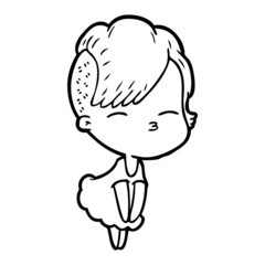 cartoon squinting girl in dress