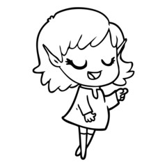 happy cartoon elf girl pointing
