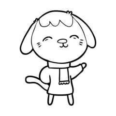 happy cartoon dog in winter clothes