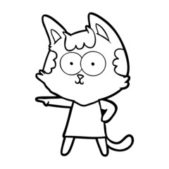 Obraz na płótnie Canvas happy cartoon cat in dress pointing