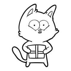 cartoon cat holding christmas present